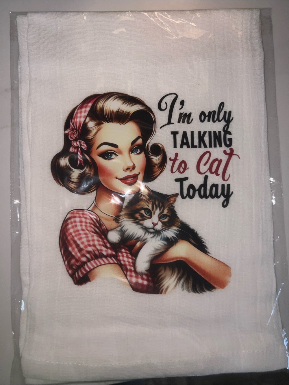 Cat Lover Hand Towel - 'I'm Only Talking to Cat Today' - White